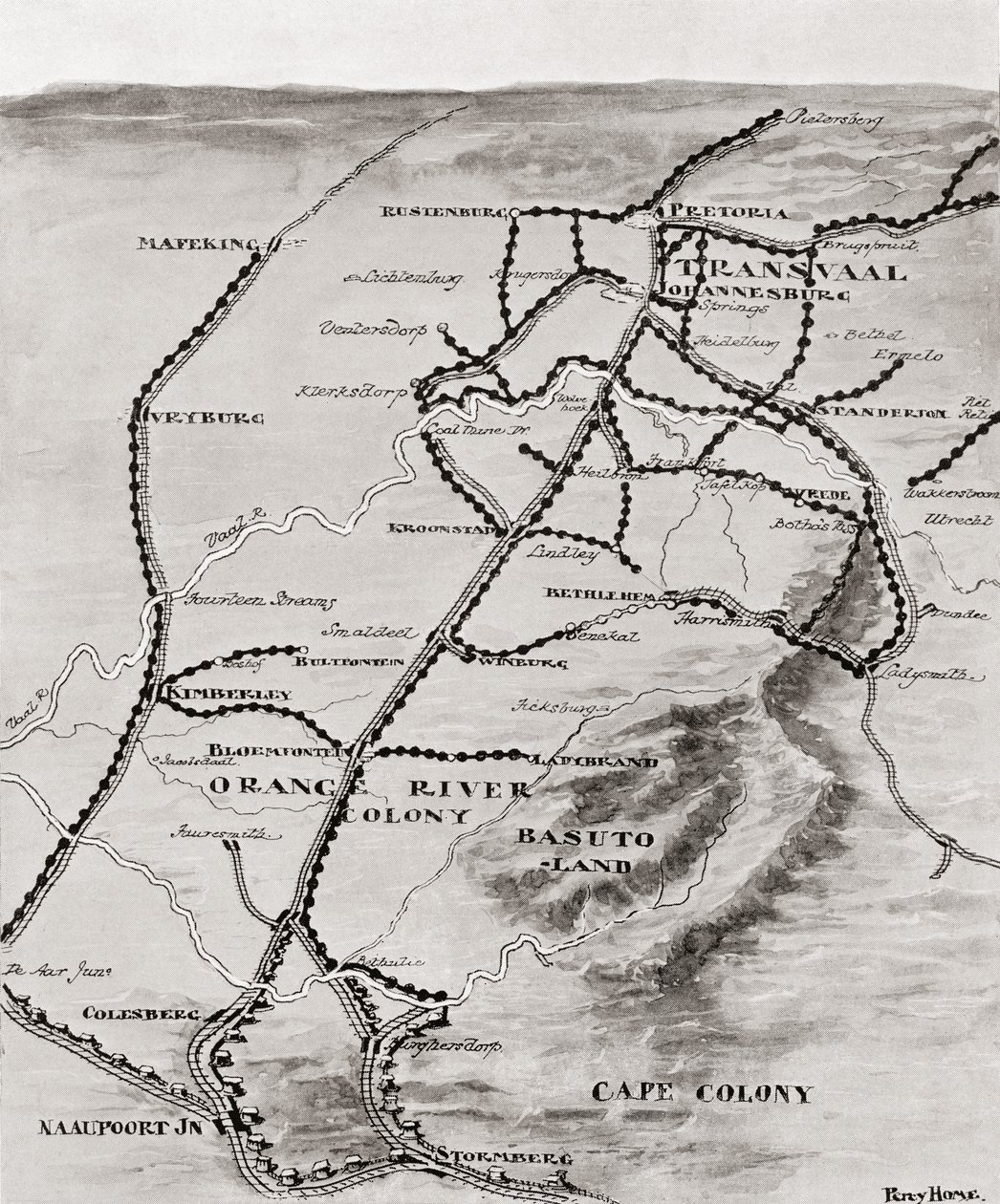Karta över Lord Kitcheners blockhussystem i Sydafrika, 1916 av Unbekannt Unbekannt