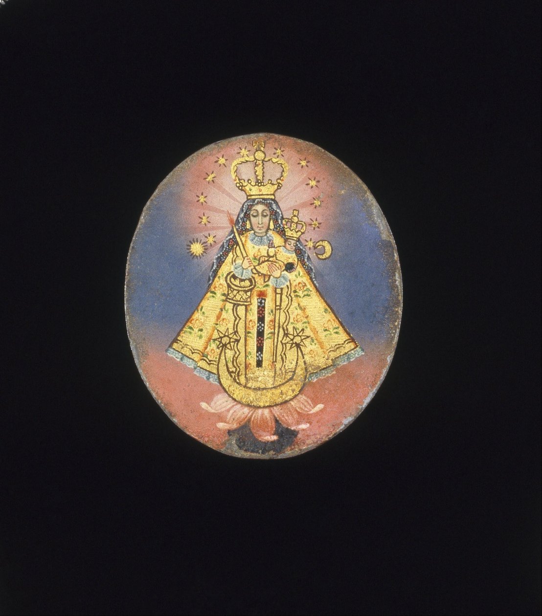 Painted MedallionRecto- Virgin of CopacabanaVerso- Crucifixion with the Virgin of Sorrows, Mary Magd ... av Unbekannt Unbekannt
