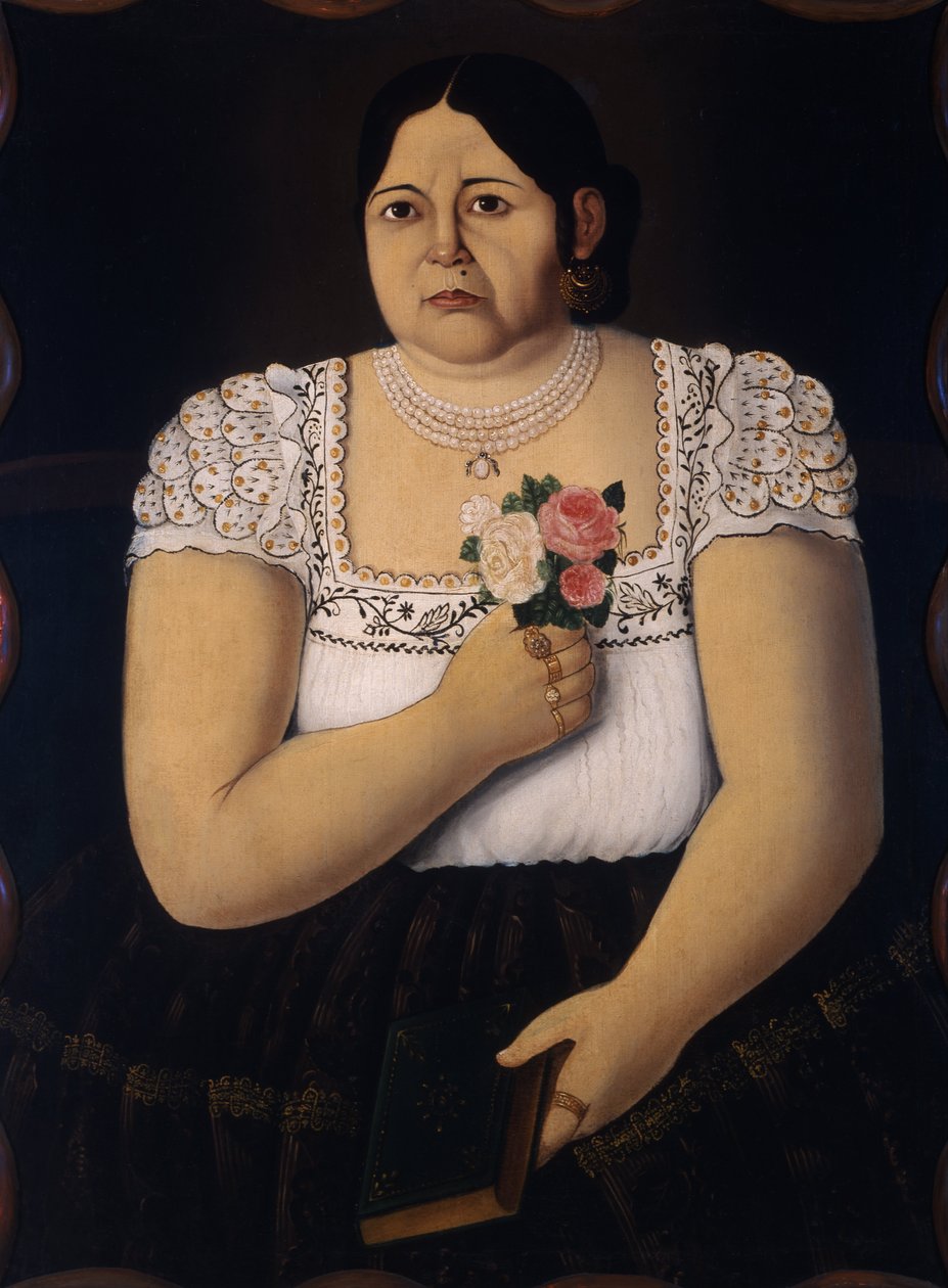 Portrait of a Native Puebla Woman with a Bouquet of Roses av Unbekannt Unbekannt
