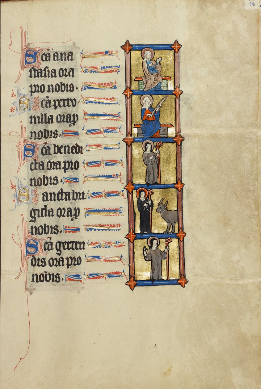 Saint Anastasia Enthroned, Saint Petronilla, Abbess Benedicta with a Crosier och Abbess Bridgit med ... av Unbekannt Unbekannt