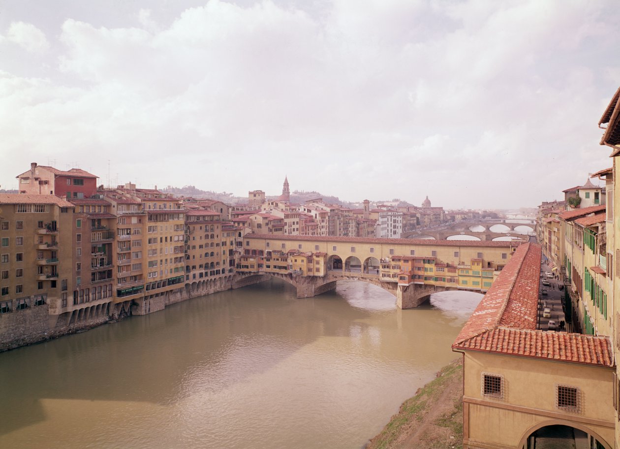 Udsigt over Arno og Ponte Vecchio swed av Unbekannt Unbekannt