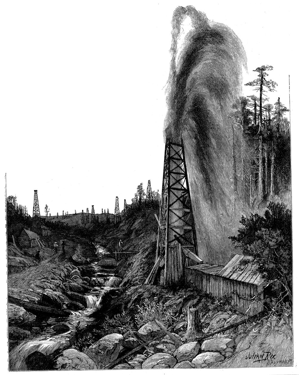 En strömmar i Pennsylvanians oljefält, USA, 1886 av Unbekannt