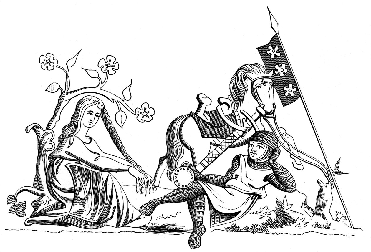 En riddare och en jungfru, 1200-talet 1849 av Unbekannt