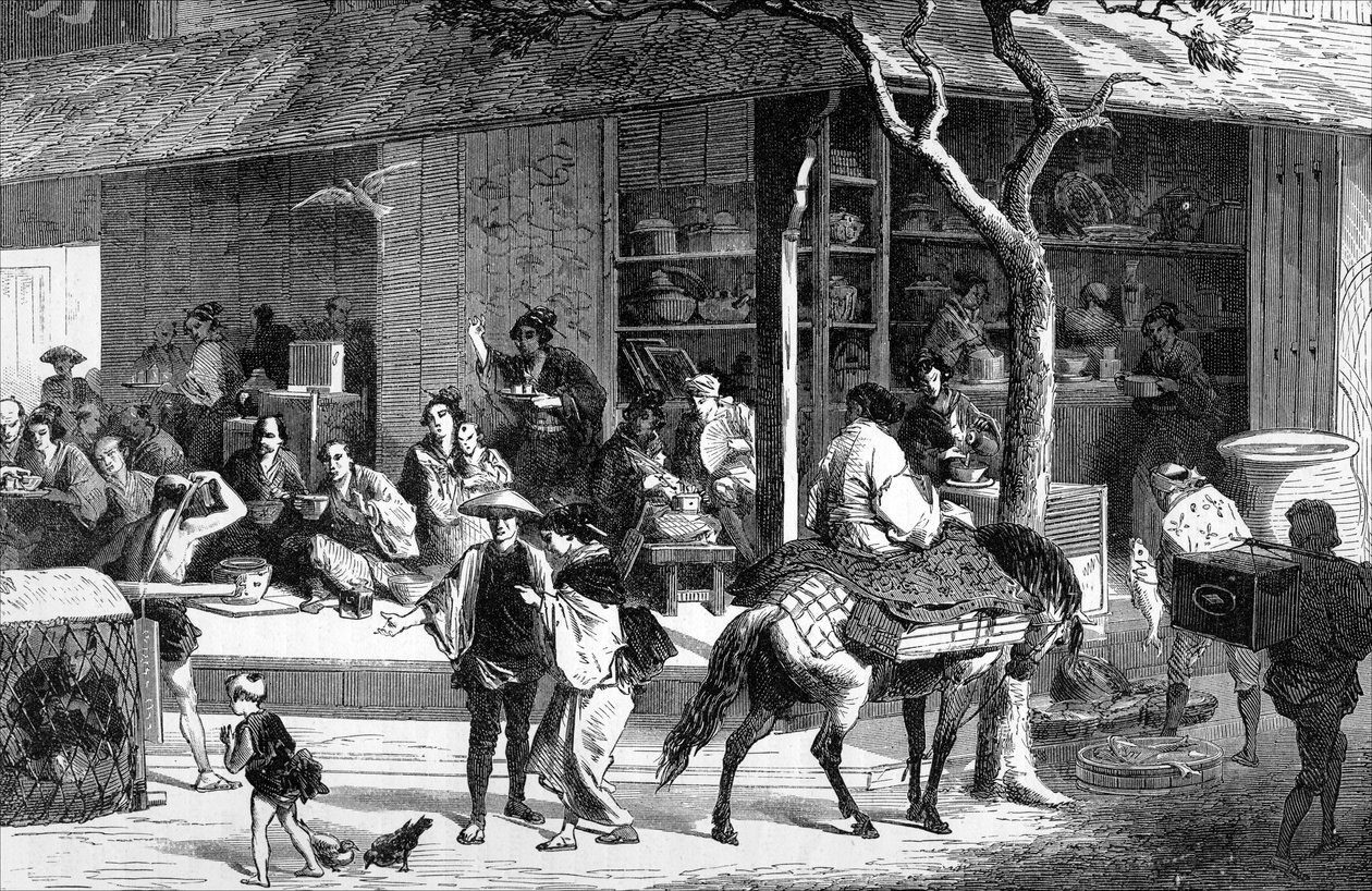 En temarknad i Japan, c1880 av Unbekannt