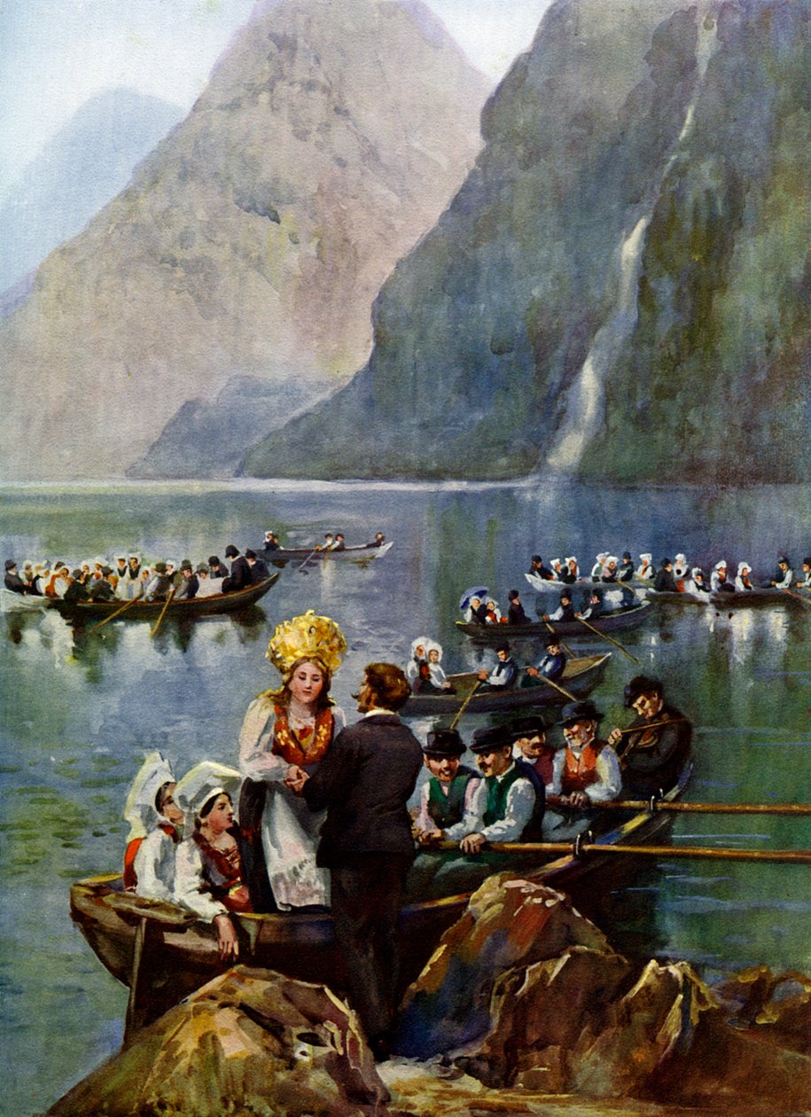 En bröllopståg på båtar, Norge av Unbekannt