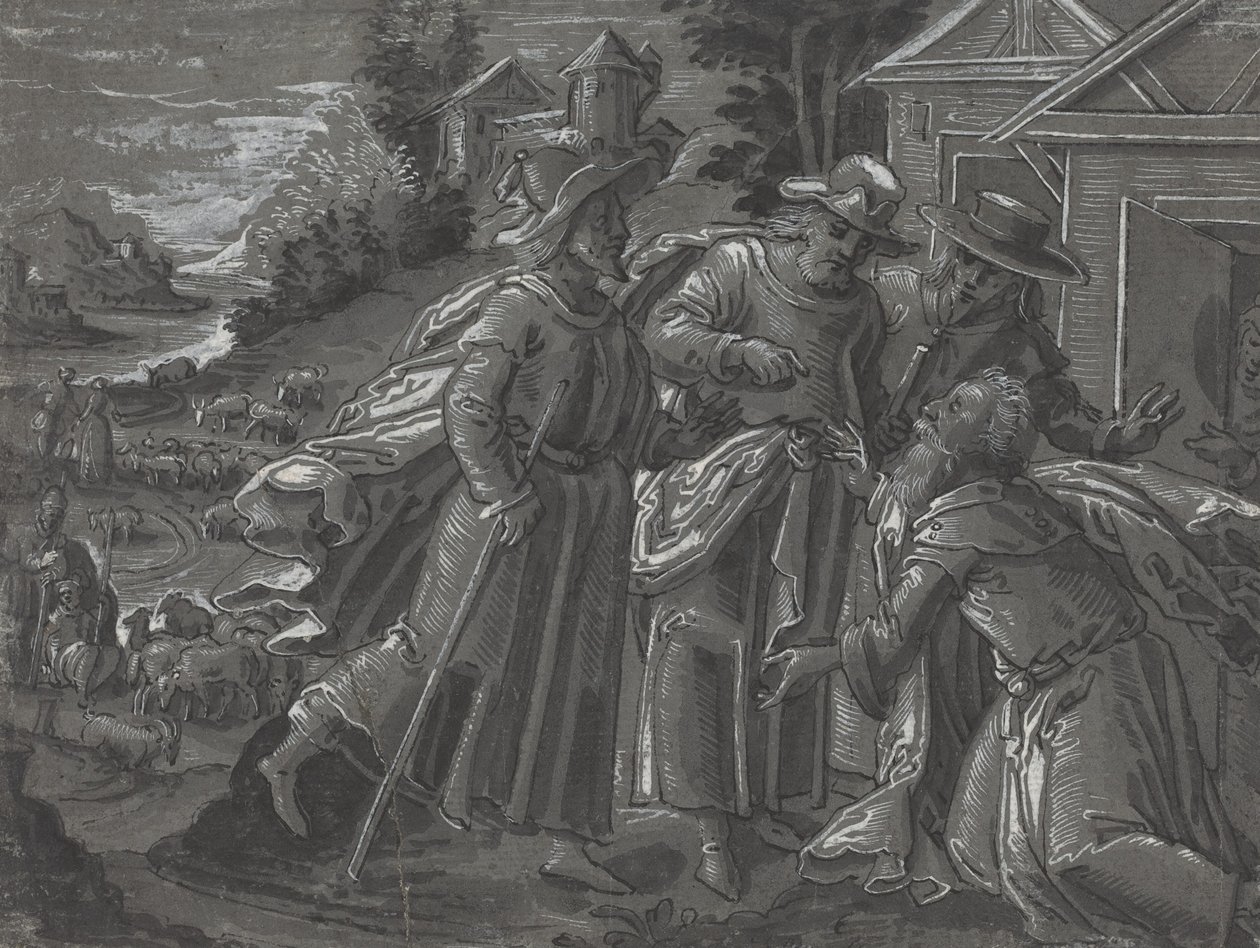 Abraham underhåller änglarna [verso], ca. 1600. av Unbekannt