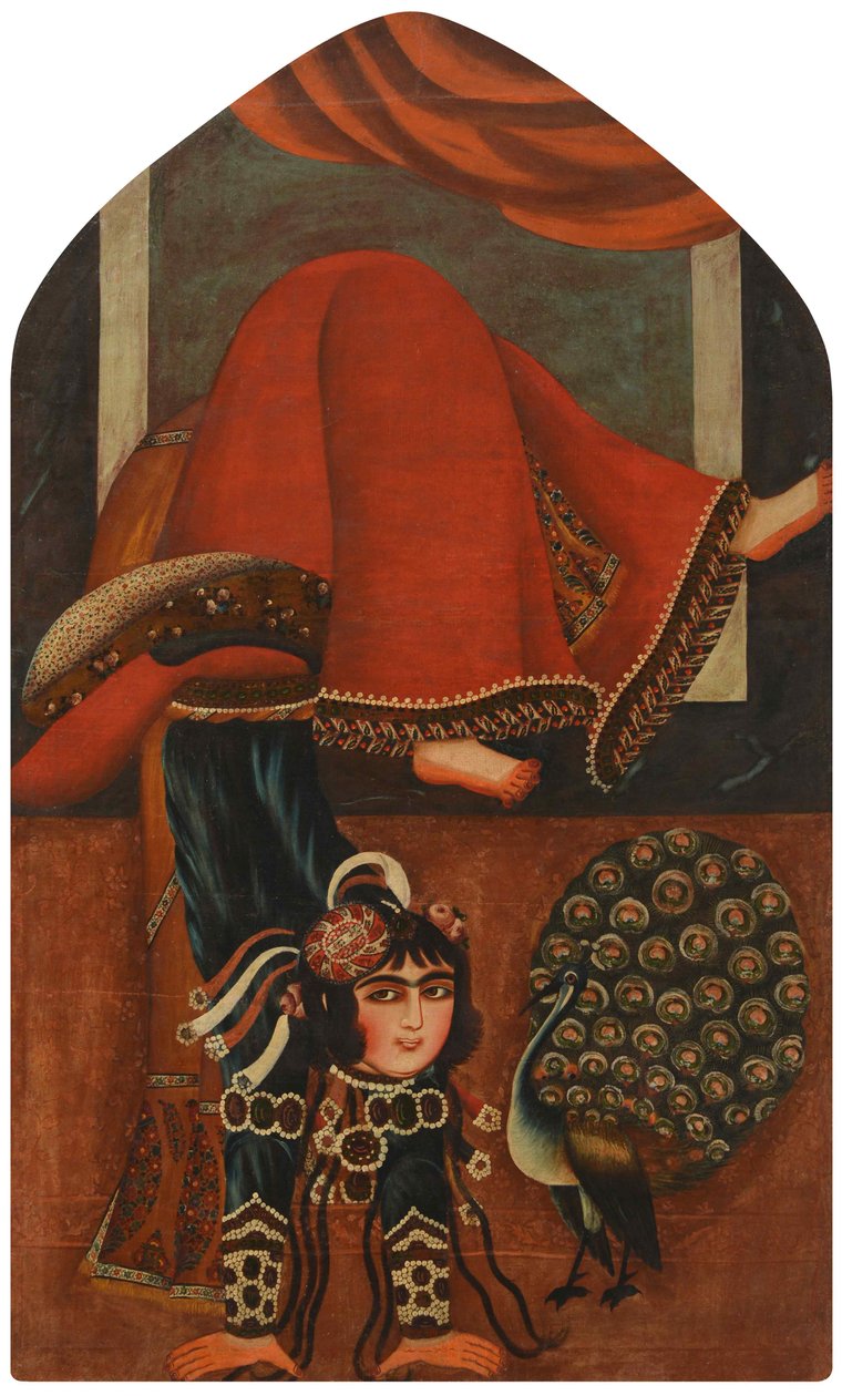 Akrobat och en påfågel, ca 1825. av Unbekannt