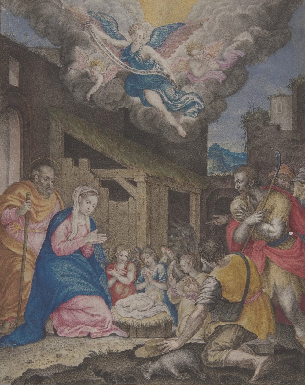 Tillbedjan av herdarna, 1575-1600. av Unbekannt