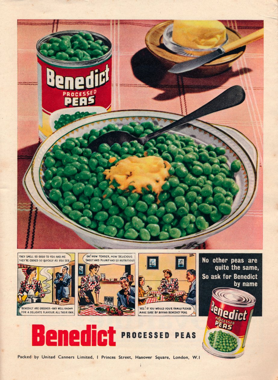 Annons för Benedict bearbetade ärter, 1951 av Unbekannt