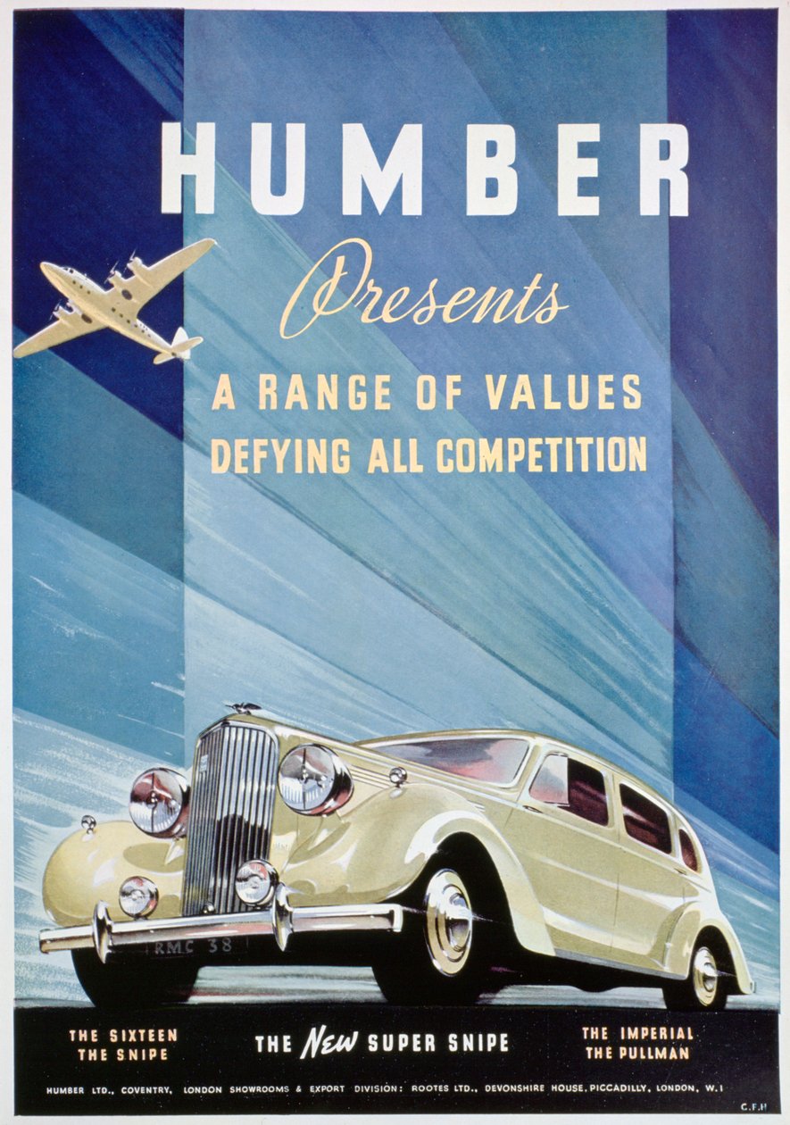 Annons för Humbers bilar, 1938 av Unbekannt
