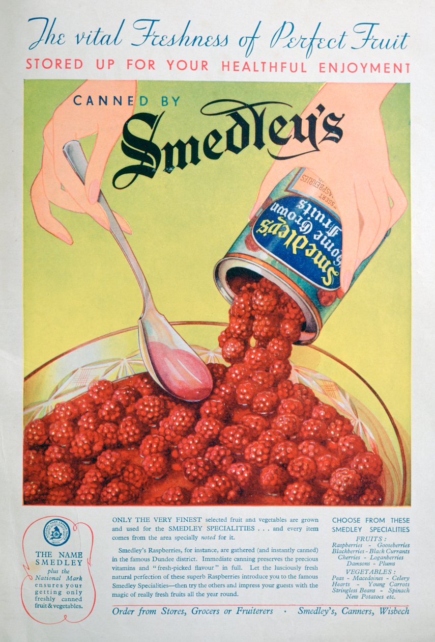Annons för Smedleys konserverade frukt, 1936 av Unbekannt