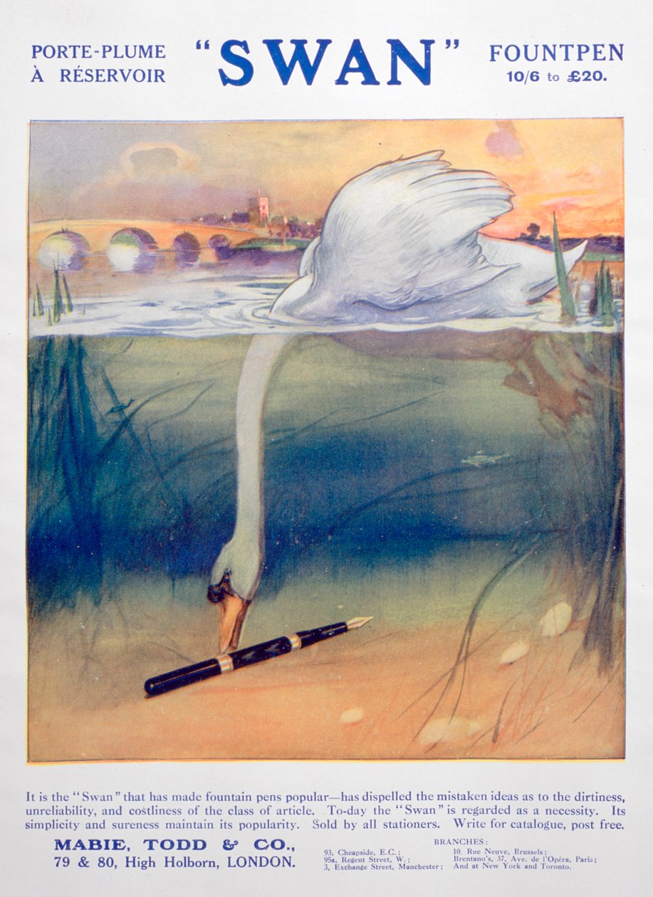 Annons för Swan reservoarpennor, c1906 av Unbekannt