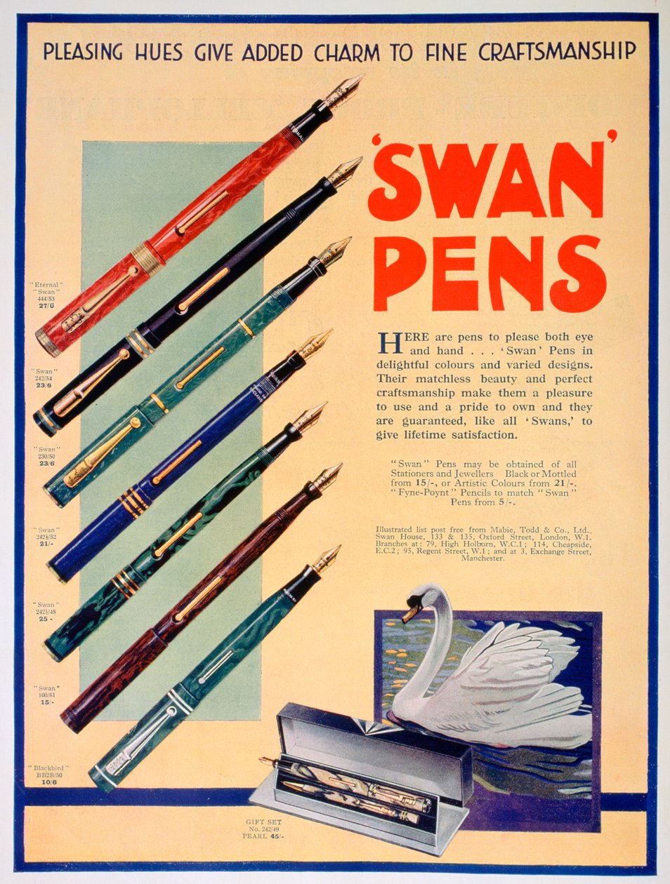 Annons för Swan-pennor, 1931 av Unbekannt