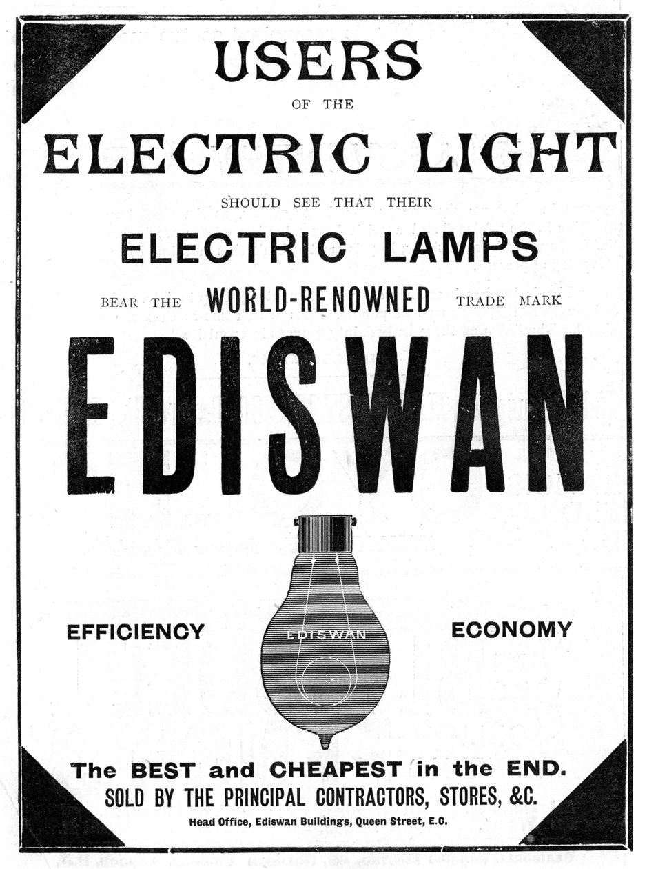 Annons för Ediswan glödlampor, 1898 av Unbekannt