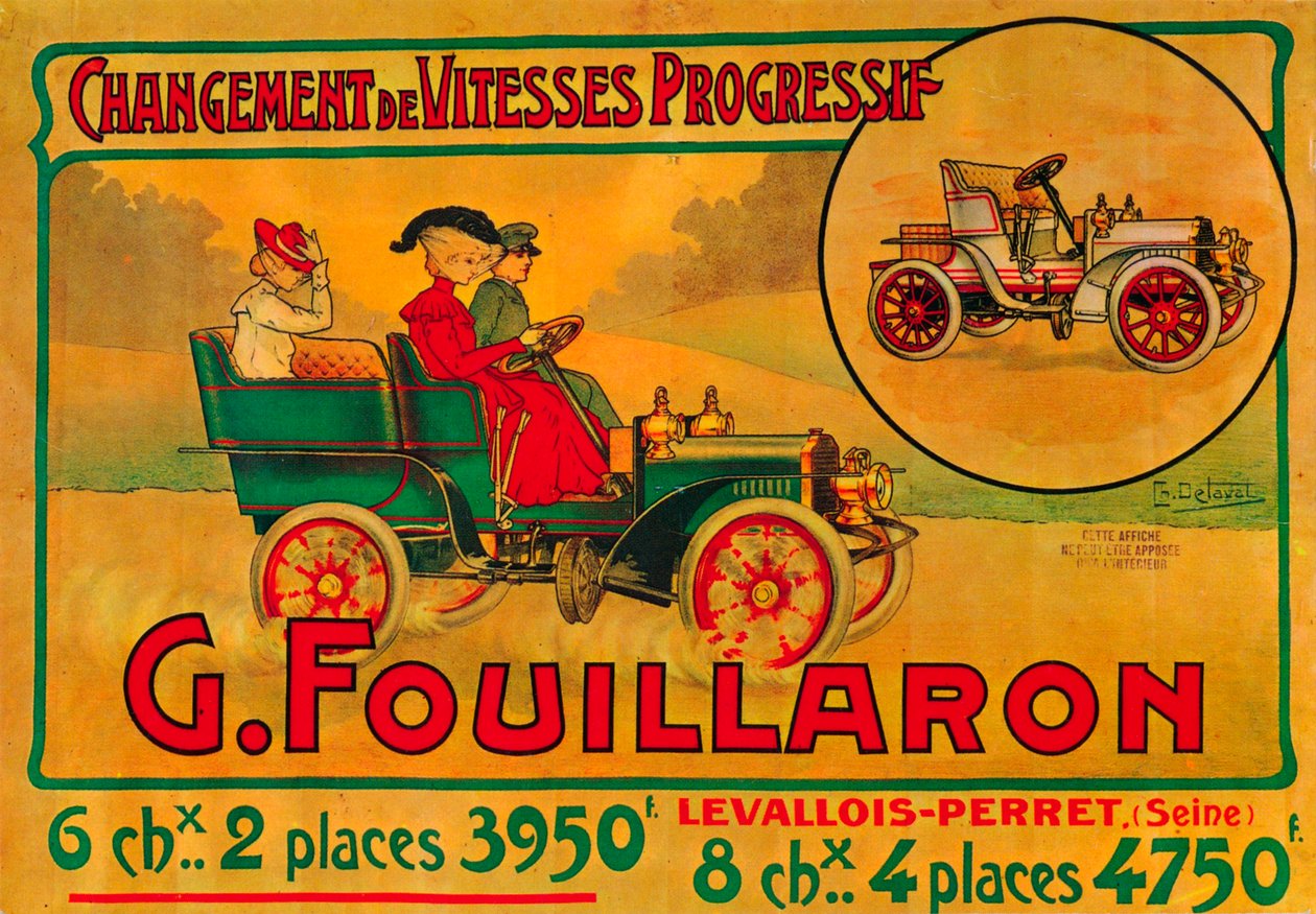 Annons för Fouillaron-bilar, c1900-talet av Unbekannt