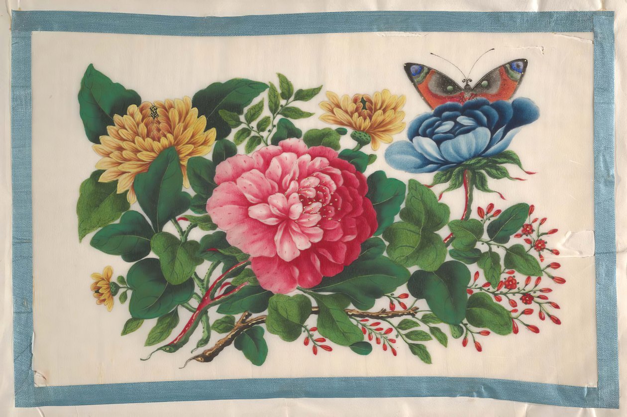 Album som innehåller tolv målningar av blommor, 1800-talet. av Unbekannt