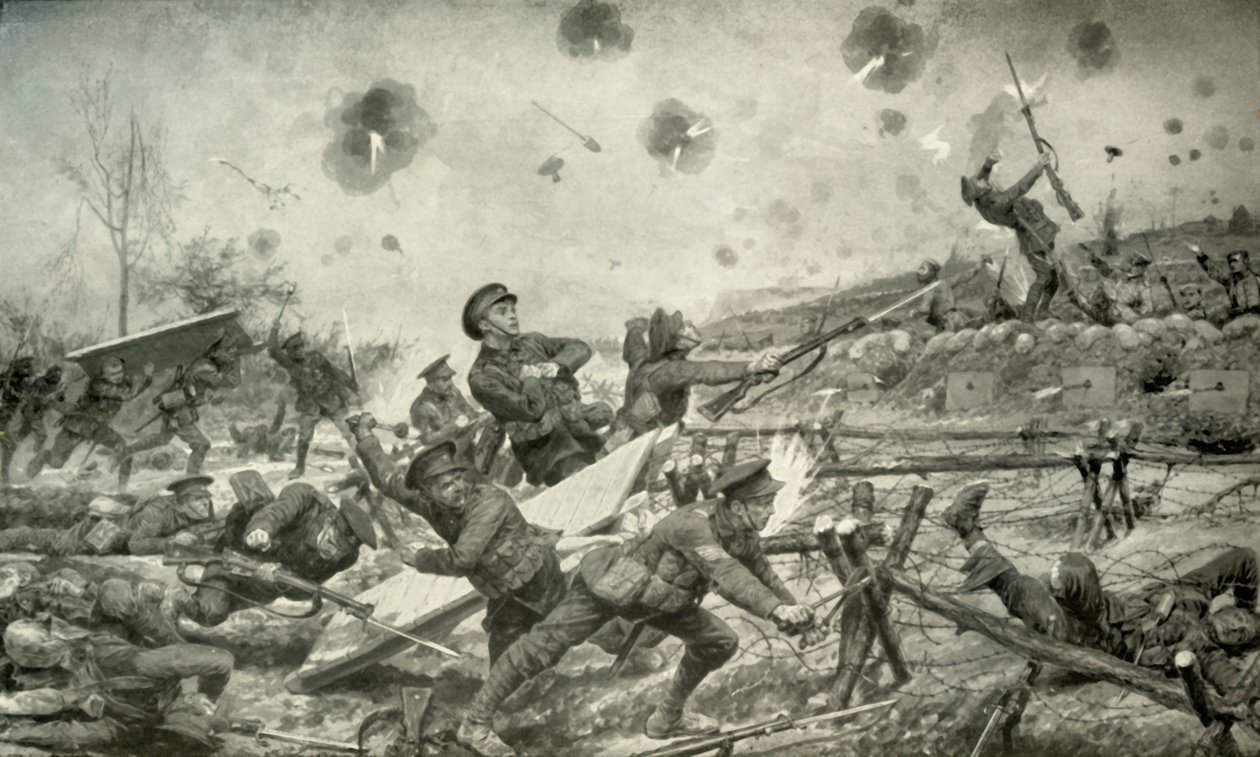 En attack ledd av ett bombparti, 1919. av Unbekannt