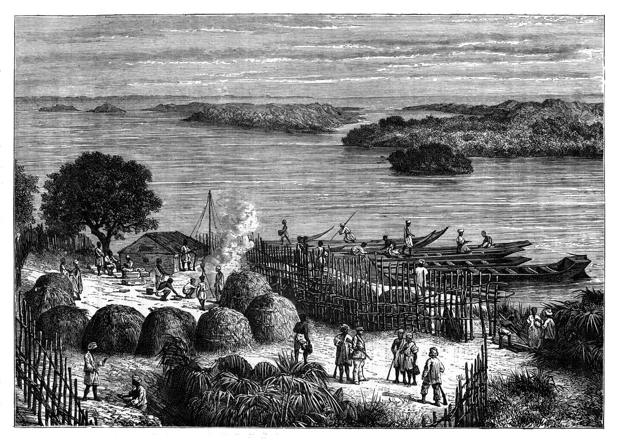 Ett läger vid floden Kongo, Afrika, c1890 av Unbekannt