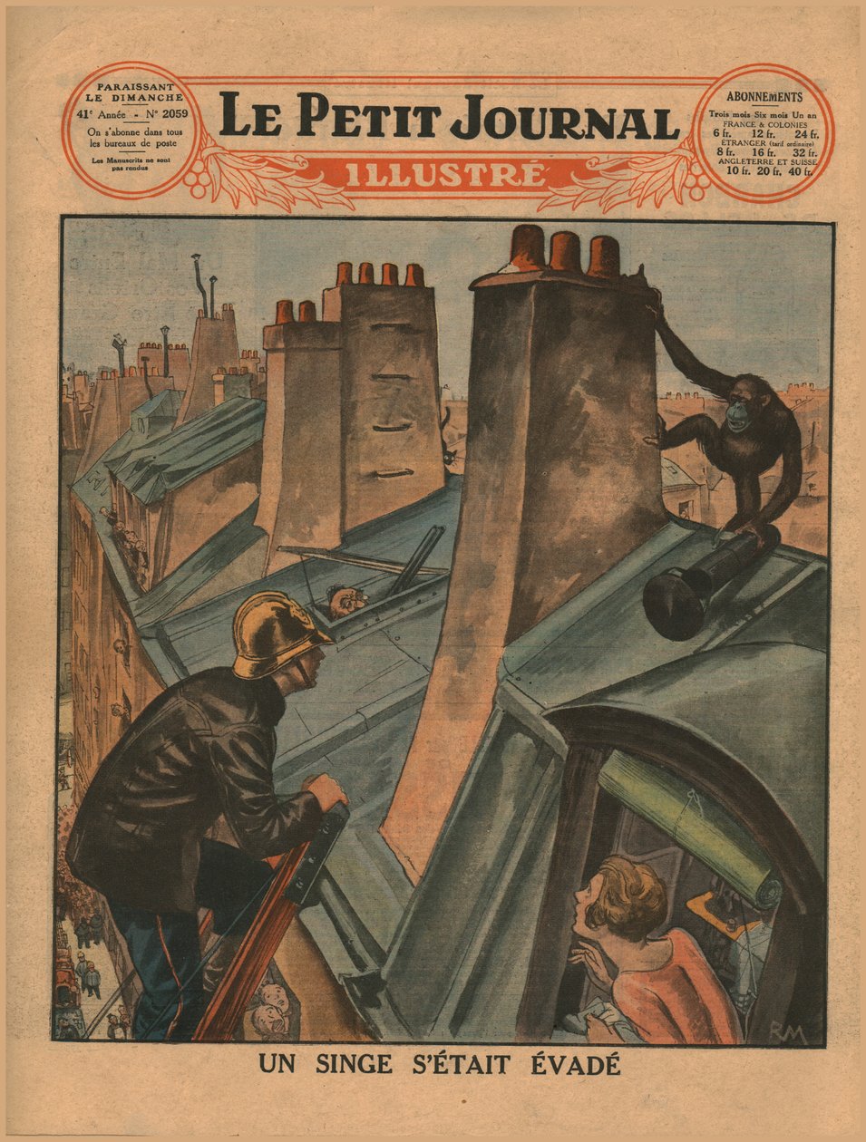 En förrymd schimpans, 1930. av Unbekannt