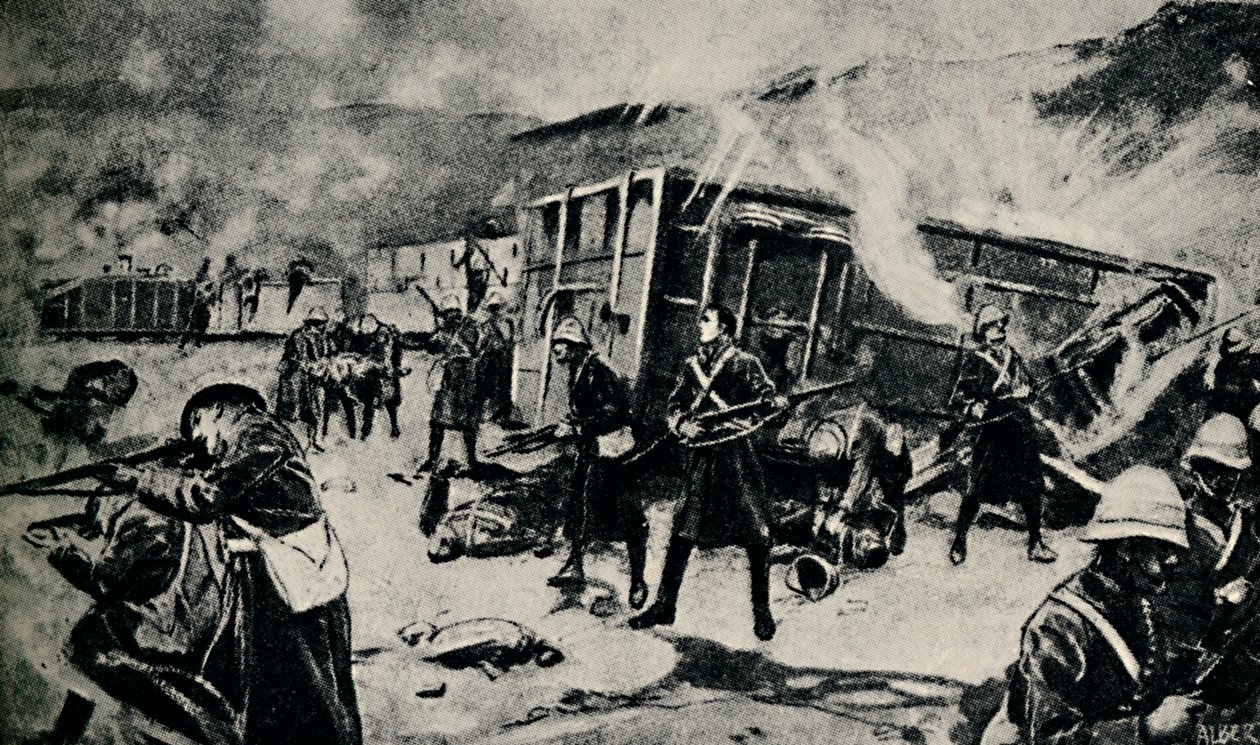 Pansartåg i bakhåll i Estcourt, november 1899, 1945. av Unbekannt