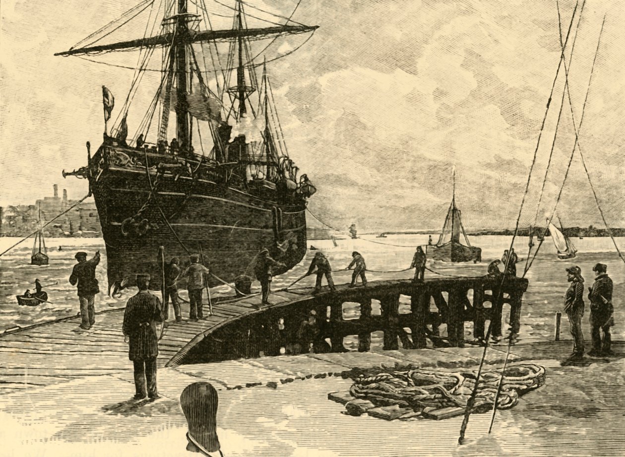 Ankomst av en ångbåt till Southampton Docks, 1898. av Unbekannt