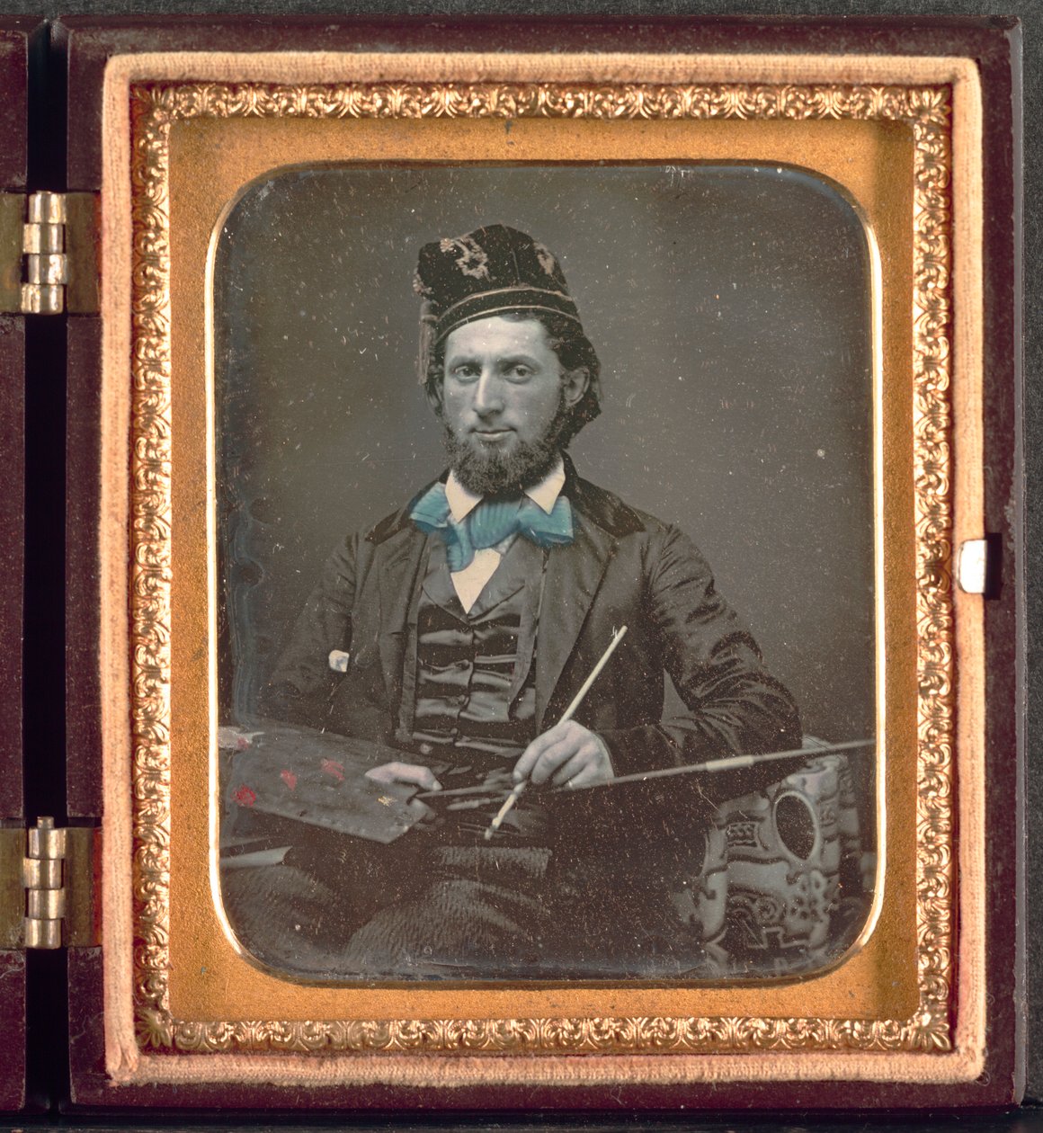 Konstnär med sin palett och penslar, ca. 1850-talet. av Unbekannt