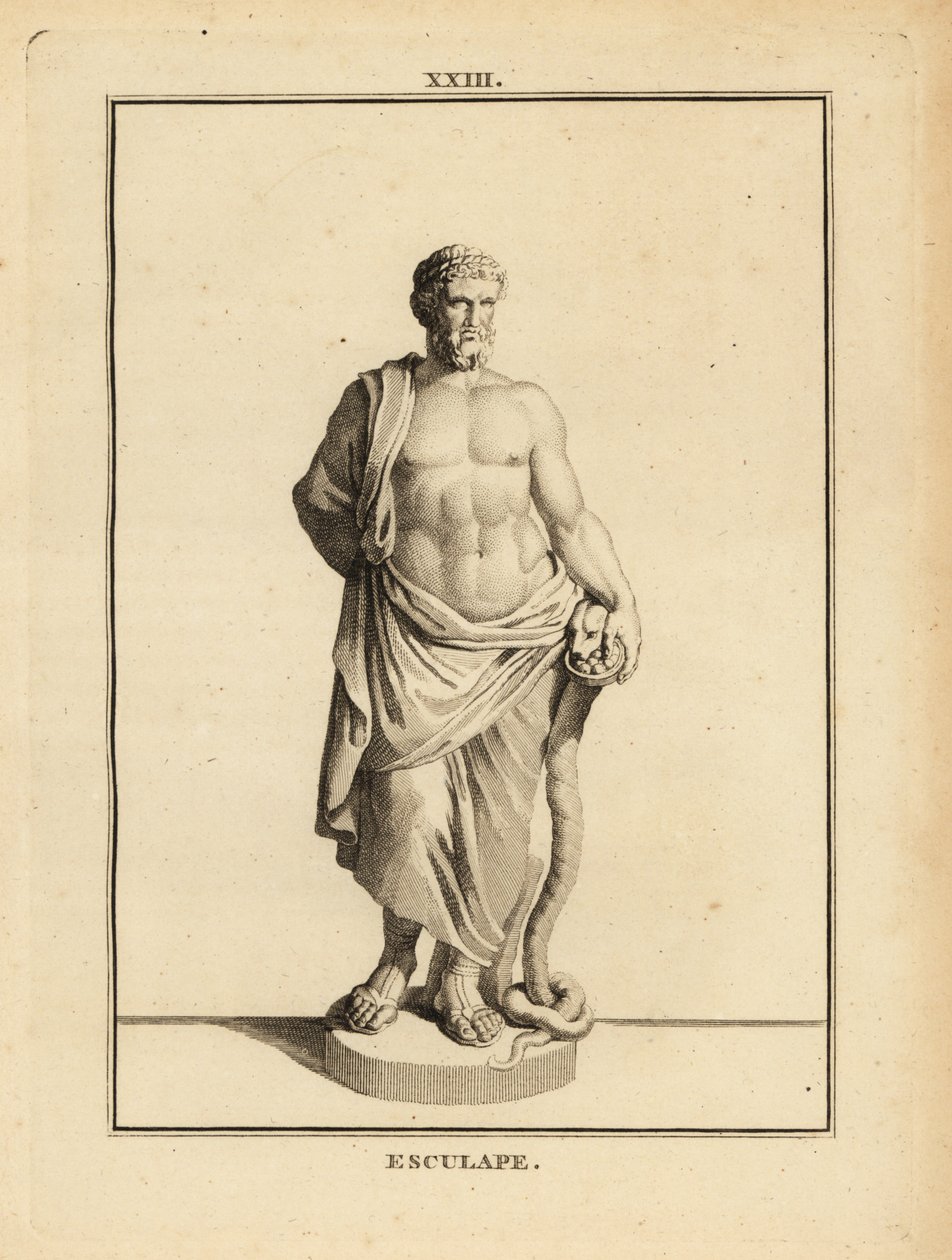 Asclepius, grekisk medicinens gud med ormflätad stav av Unbekannt