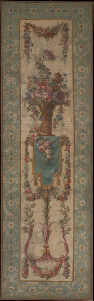 Korg med blommor med girlanger, 1770-90. av Unbekannt