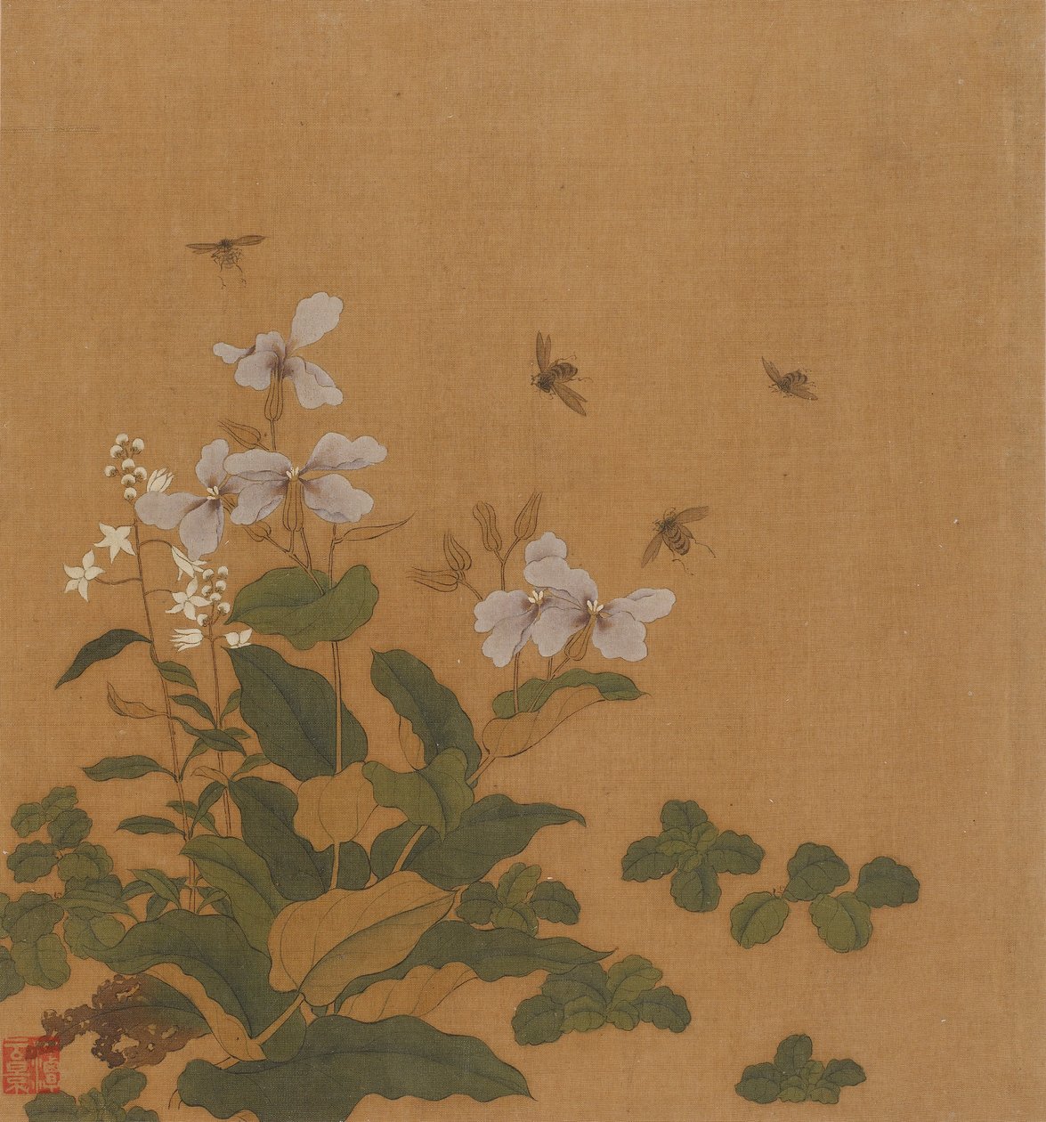 Bin svävar över blommor, Qingdynastin, 1700-talet. av Unbekannt
