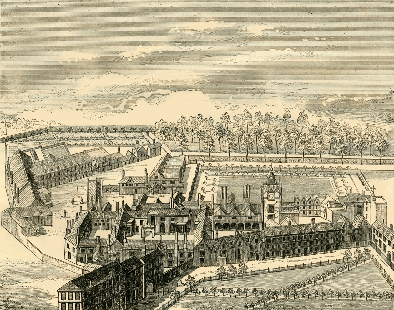 Fågelperspektiv av det gamla charterhuset, c1872. av Unbekannt