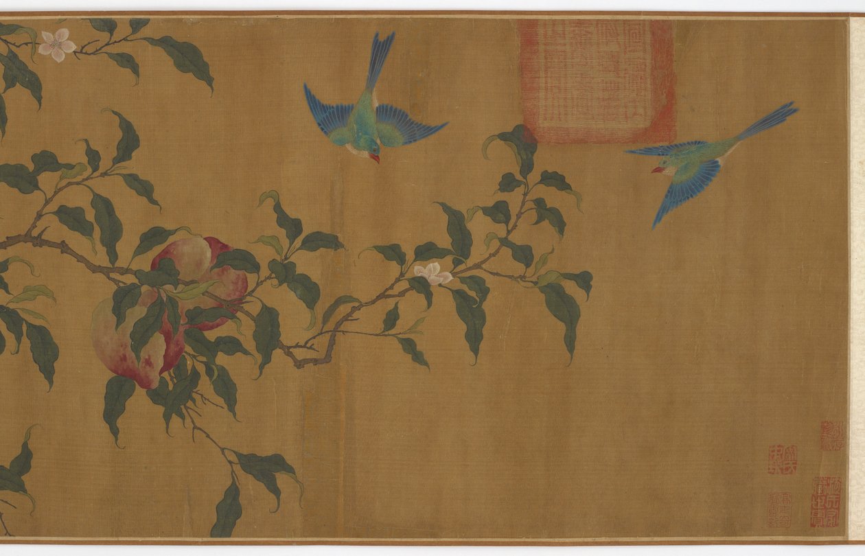 Fåglar bland persikogrenar, Qingdynastin, 1700-talet. av Unbekannt
