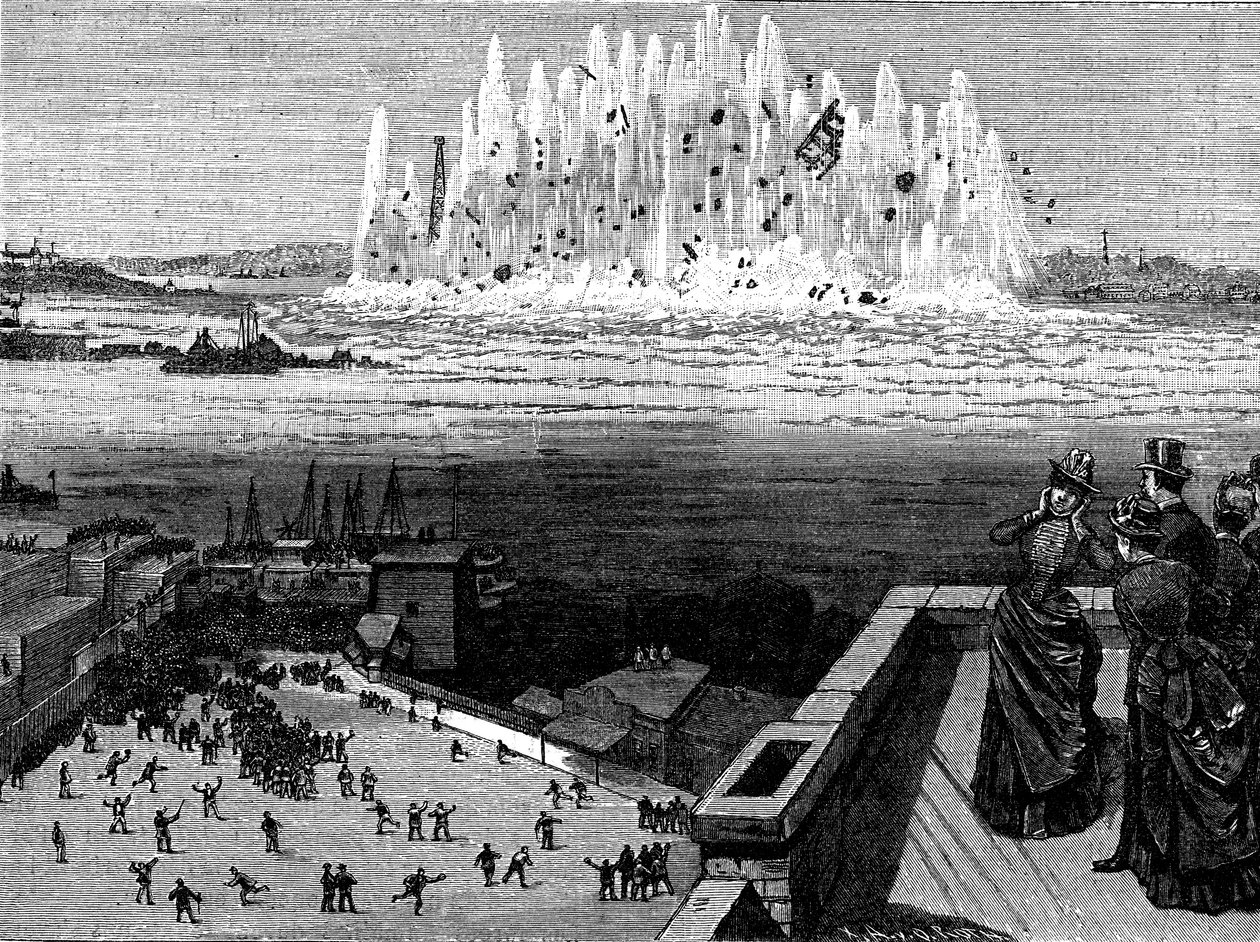 Spränga upp Flood Rock, 1885, 1886. av Unbekannt