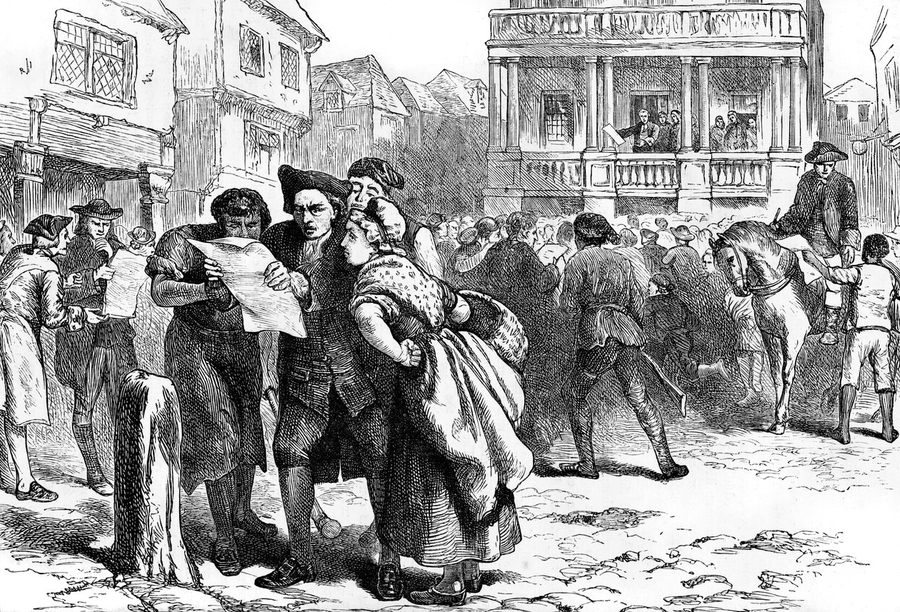 Bostonbor som läser stämpellagen, 1765 c1880 av Unbekannt