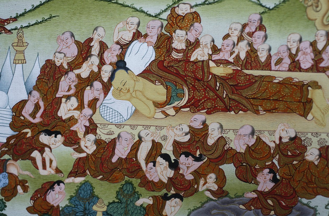 Buddhas död och Parinirvana. Thangka, Bhaktapur, Nepal av Unbekannt