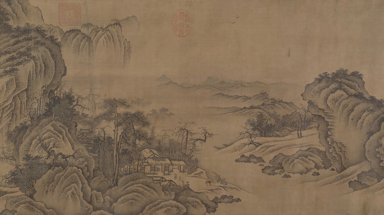 Buddhistiska tempel mitt i höstbergen, 1300-talet. av Unbekannt