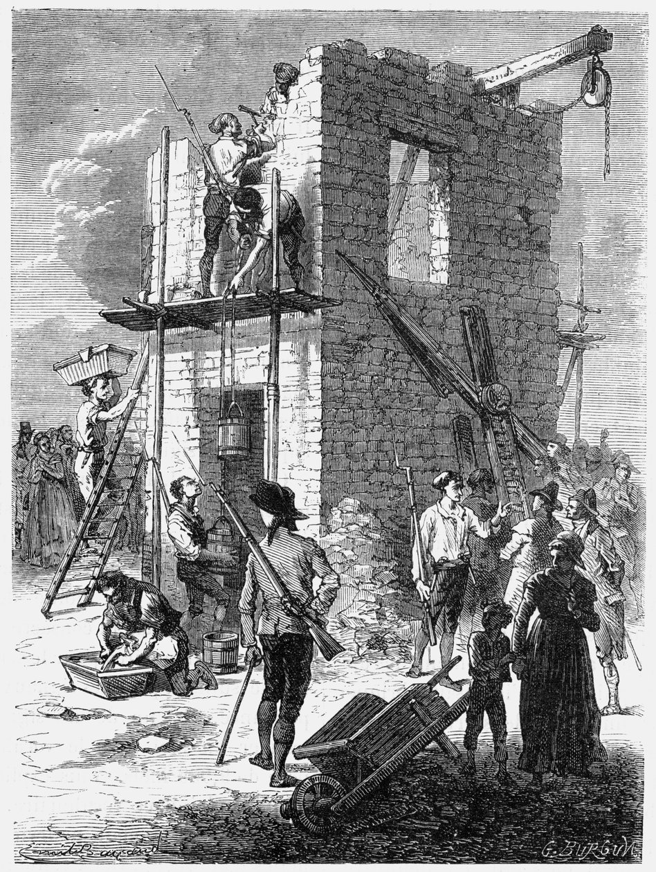 Att bygga en Chappe-telegrafstation, c1793, c1870 av Unbekannt