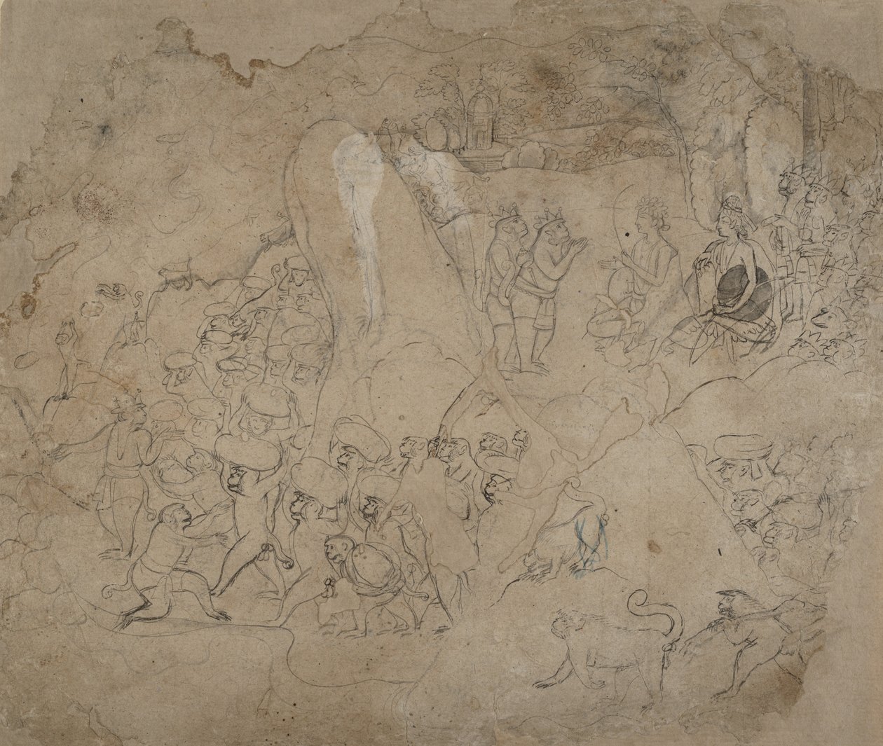 Bygger bron till Lanka, ca. 1800. av Unbekannt