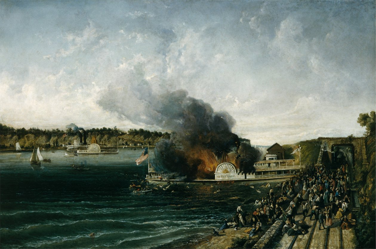 Bränning av Sidewheeler Henry Clay, ca. 1854-60. av Unbekannt