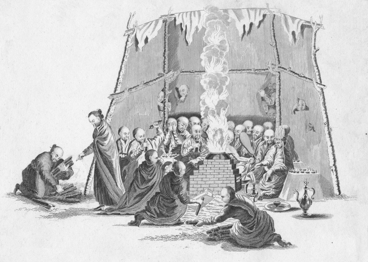 Bränna den döda kroppen av en Lama, c1802. av Unbekannt