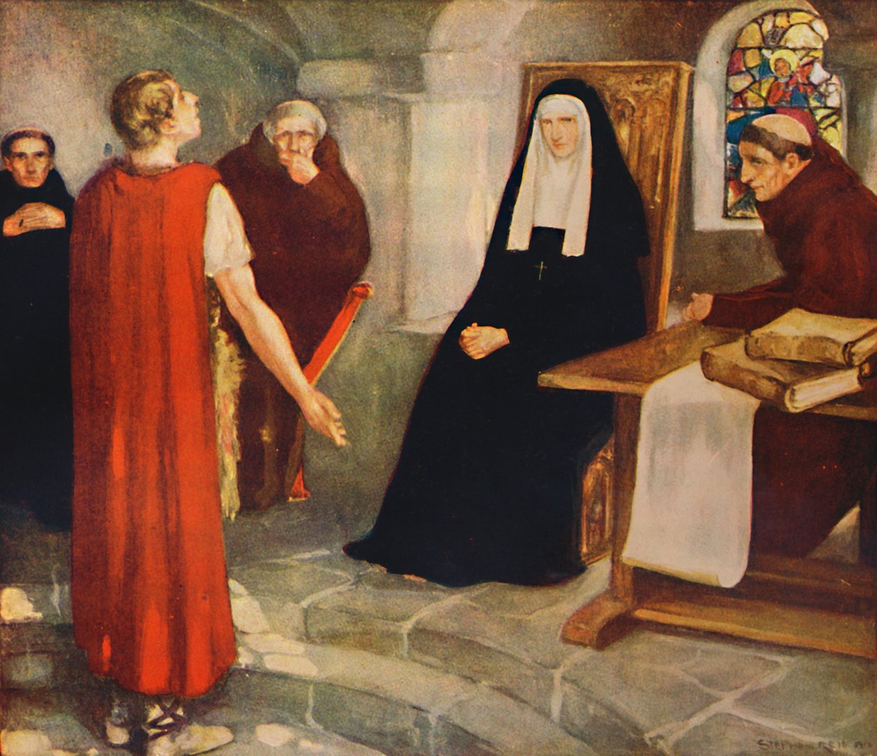 Caedmon före Saint Hilda, 1912 av Unbekannt