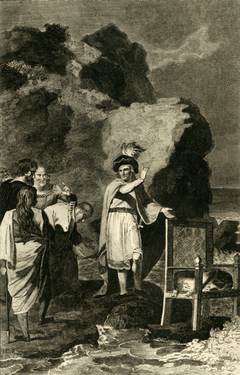 Knut tillrättavisar sina hovmän, 1700-1800-talet. av Unbekannt