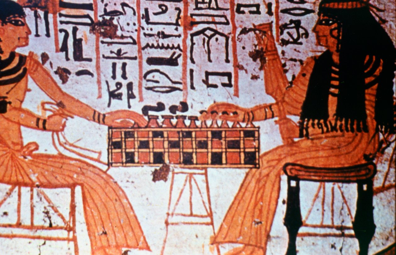 Kapellinteriör, adelsmän som spelar schack, Thebe, Egypten av Unbekannt