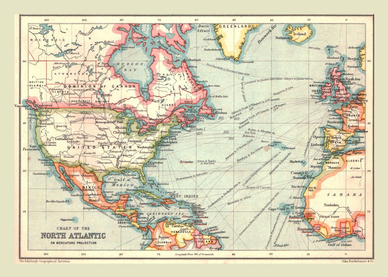 Karta över Nordatlanten, 1902. av Unbekannt