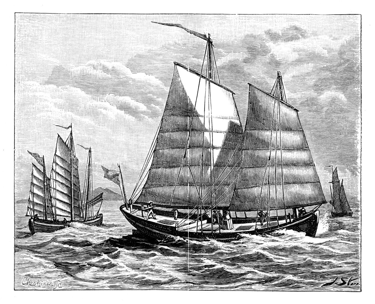 Kinesiska båtar i Kantonfloden, 1800-talet av Unbekannt