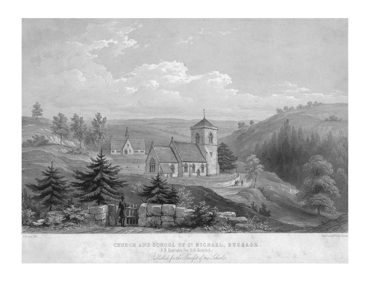Church and School of St. Michael, Bussage, c1800. av Unbekannt