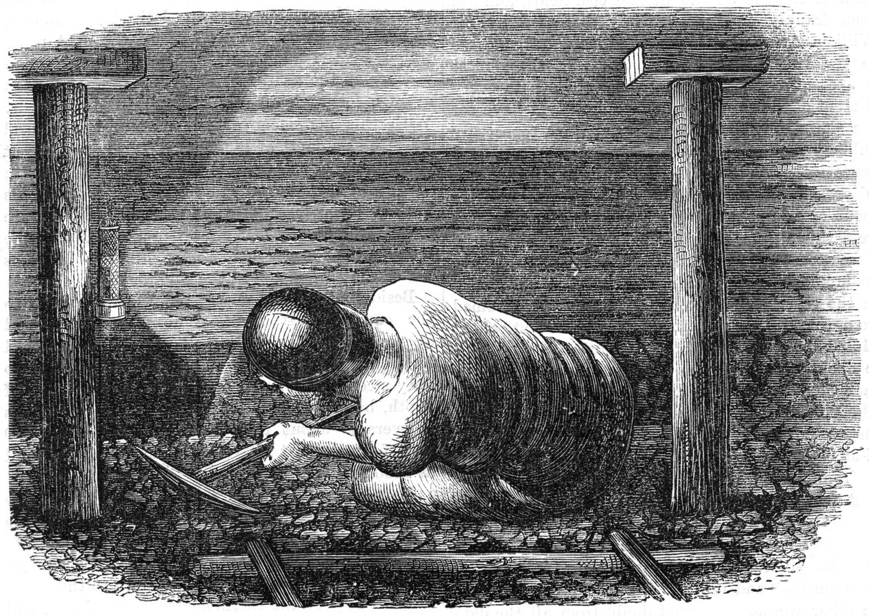 Kolgruvarbetare som arbetar med en smal söm, c1864. av Unbekannt