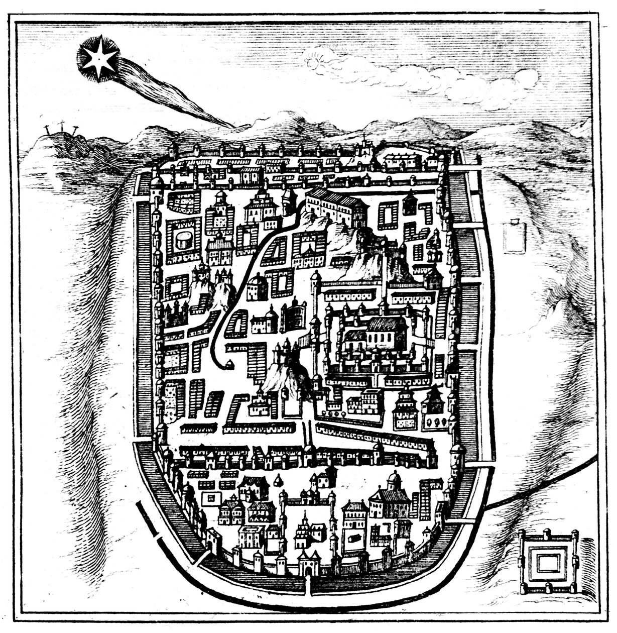 Komet från 66 AD Halley över Jerusalem, 1666 av Unbekannt