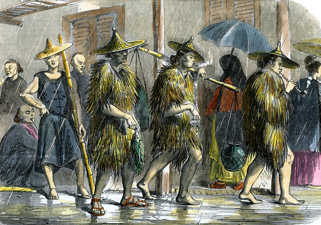 Coolies i Hong Kong, i vått väder, c1875 av Unbekannt