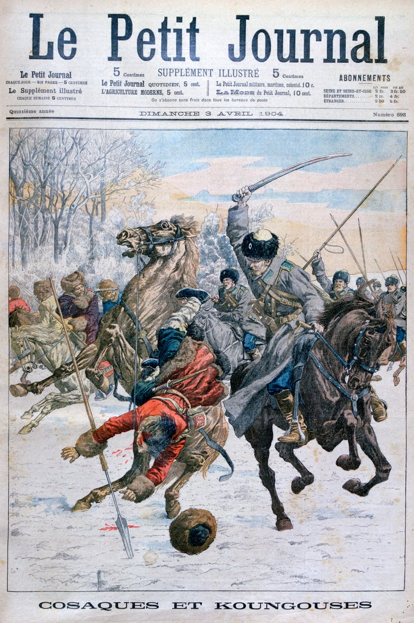 Kosacker som kämpar mot Manchus, rysk-japanska kriget, 1904 av Unbekannt