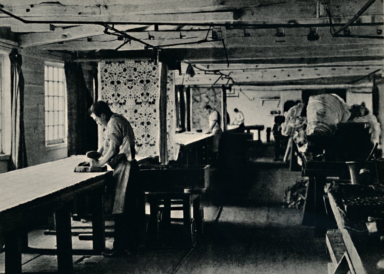 Bomullstryck på Merton Abbey Works, c1884. av Unbekannt